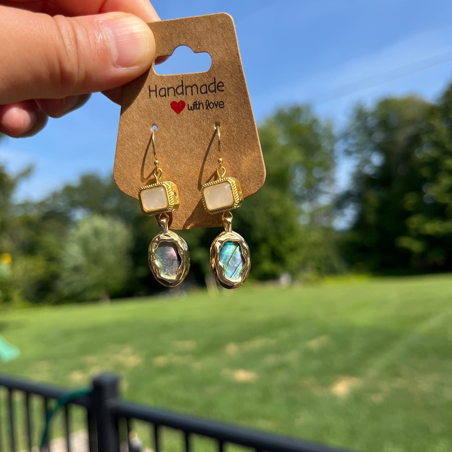 Handmade Shell & Glass Drop Earrings – 925 Sterling Silver Hooks ✨