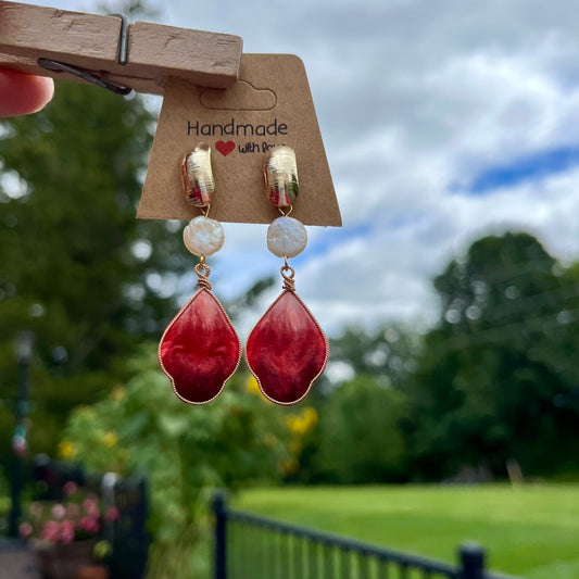 Ruby Petal & Pearl Earrings