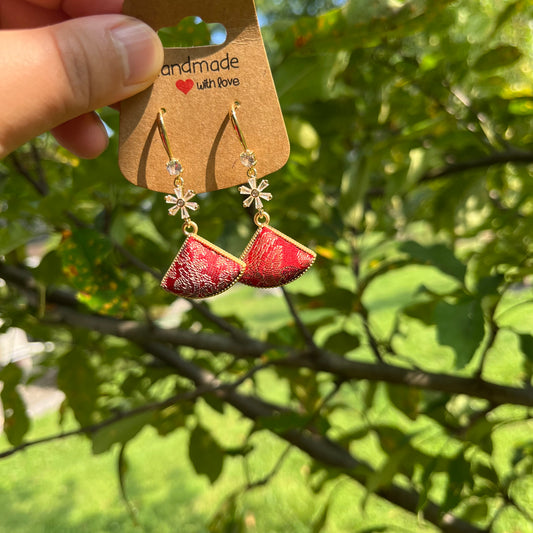 Crimson Fan Dangle Earrings