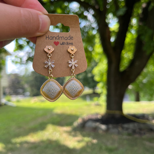 Golden Bloom Brocade Dangle Earring