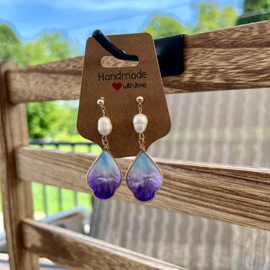 "Indigo Bloom" Pearl Drop Earrings