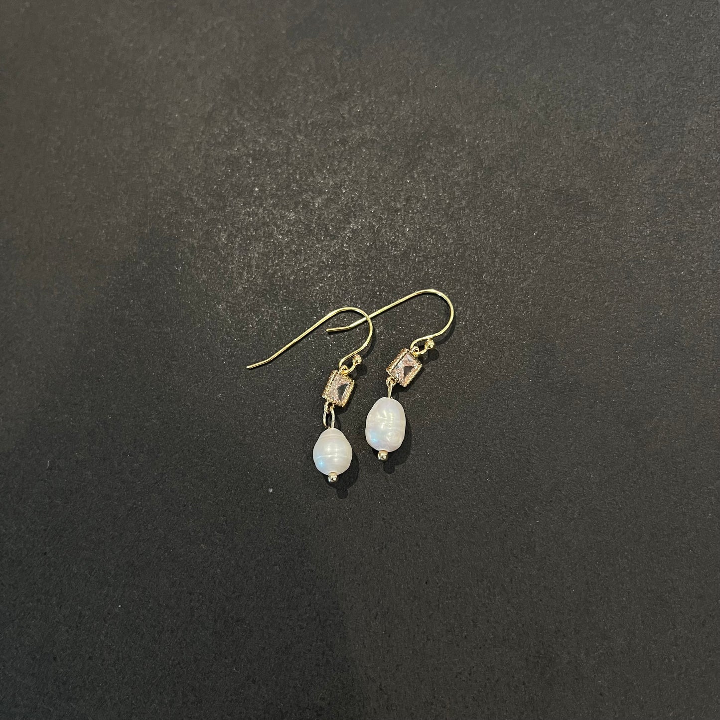 Golden Square Pearl Earrings