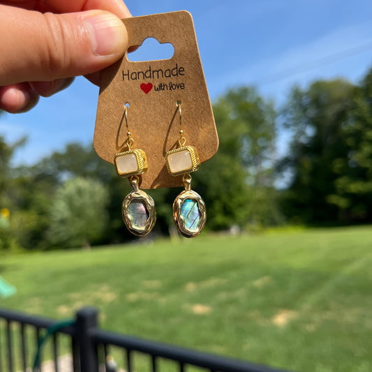 Handmade Shell & Glass Drop Earrings – 925 Sterling Silver Hooks ✨