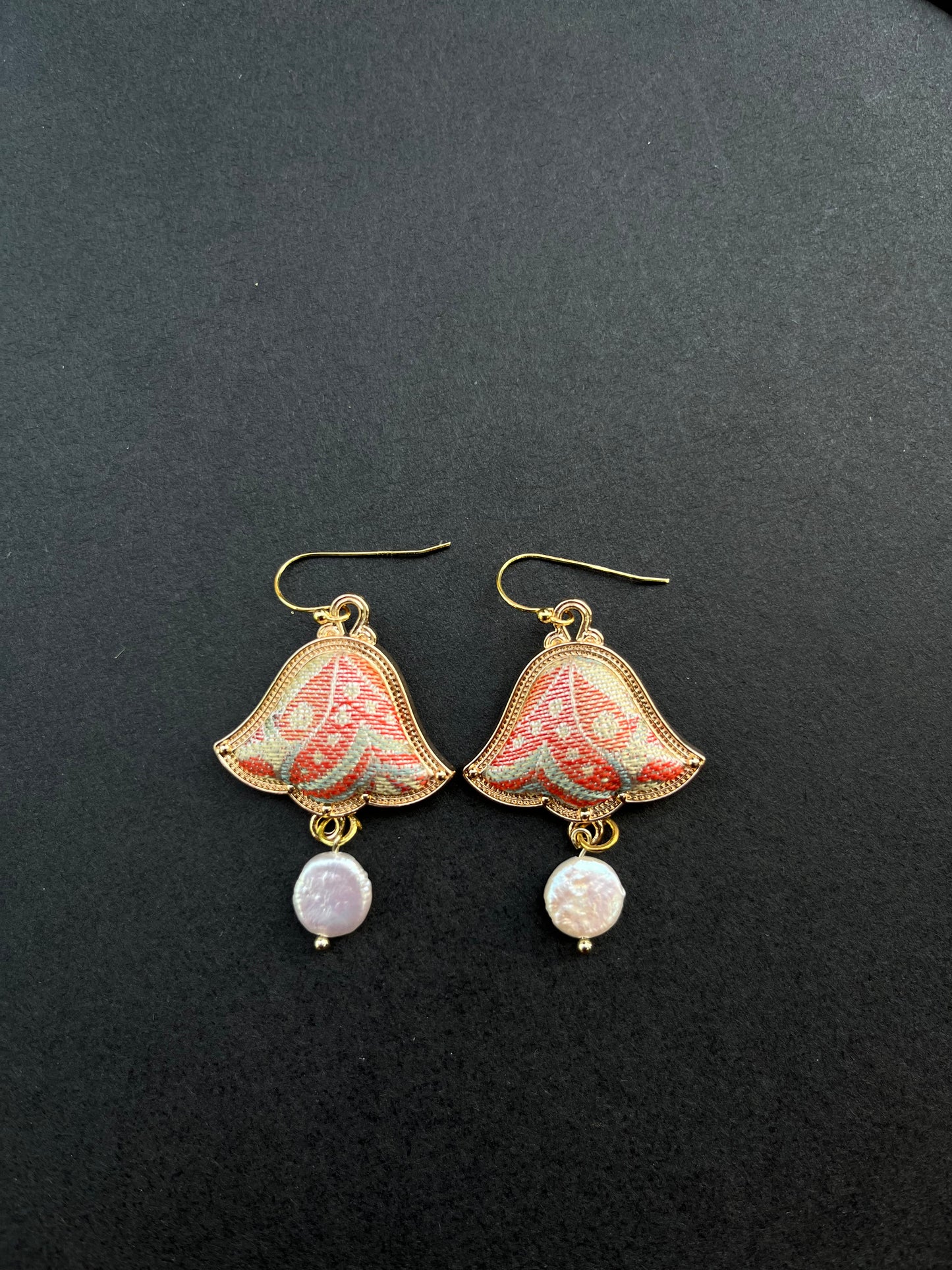 “Lily of the Valley” Pearl and Brocade Earrings