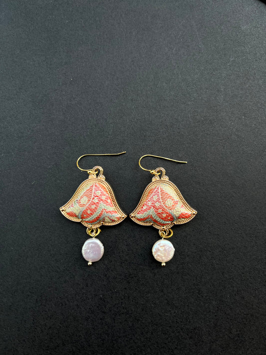 “Lily of the Valley” Pearl and Brocade Earrings