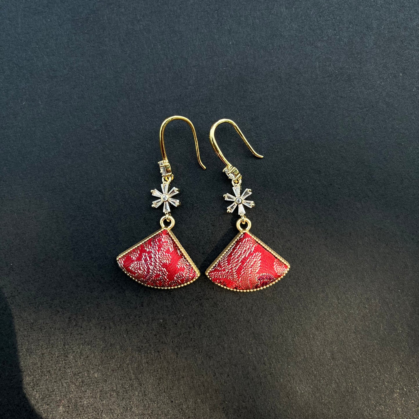 Crimson Fan Dangle Earrings