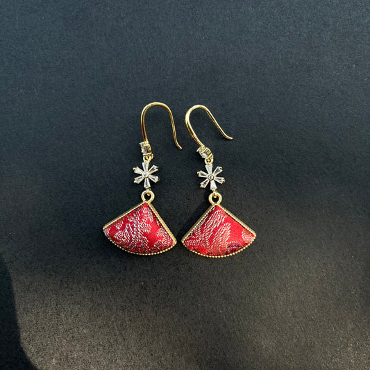 Crimson Fan Dangle Earrings