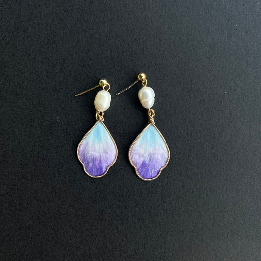 "Indigo Bloom" Pearl Drop Earrings
