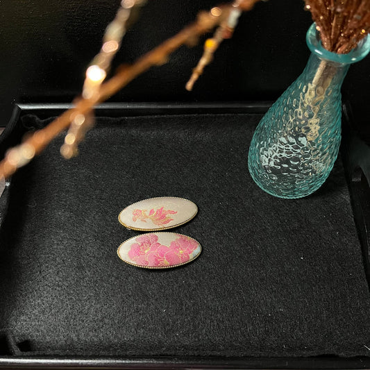 Delicate Duality: Pink Brocade Hair Clips