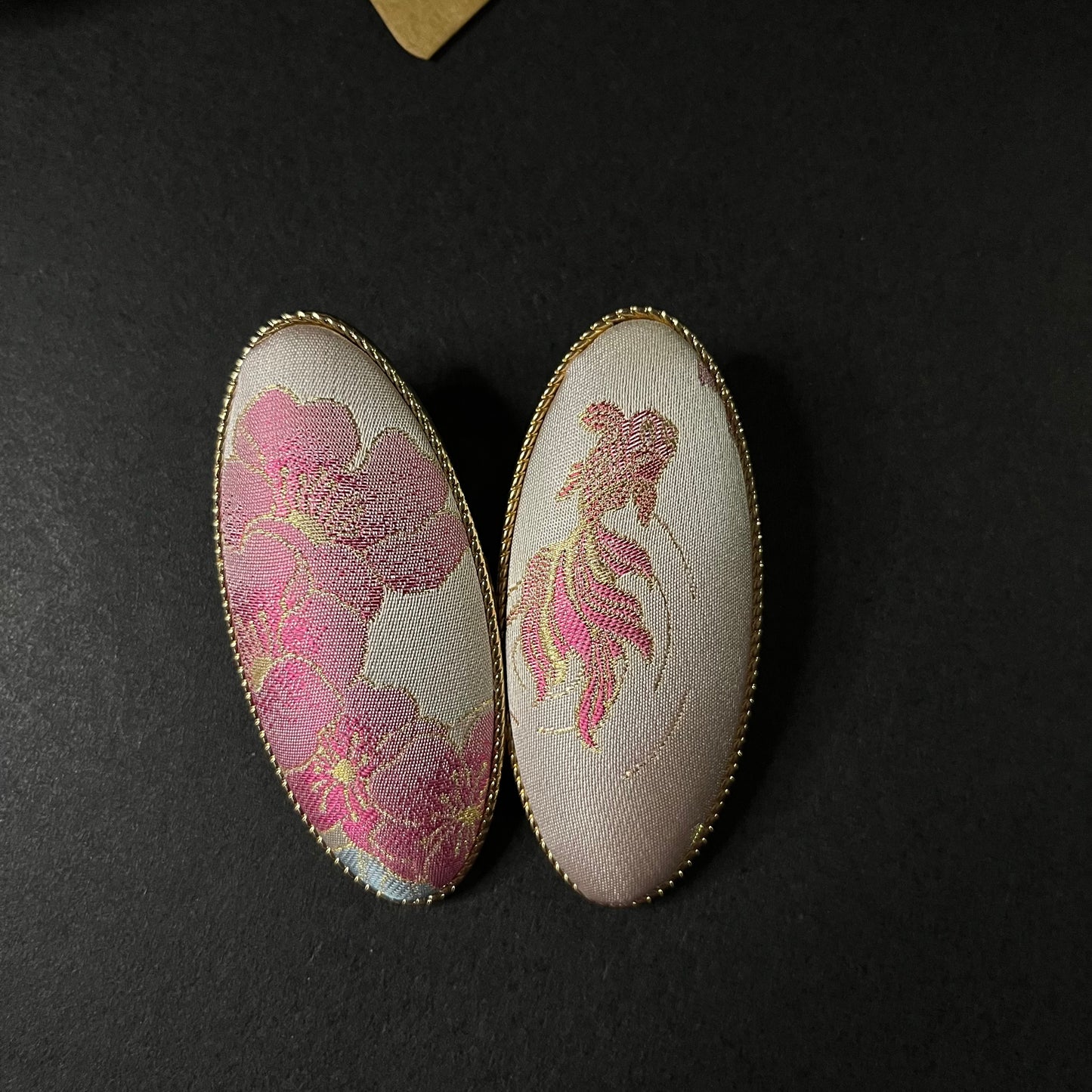 Delicate Duality: Pink Brocade Hair Clips