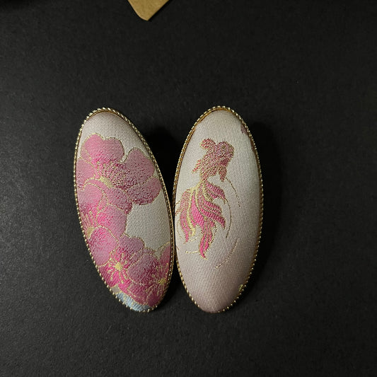 Delicate Duality: Pink Brocade Hair Clips