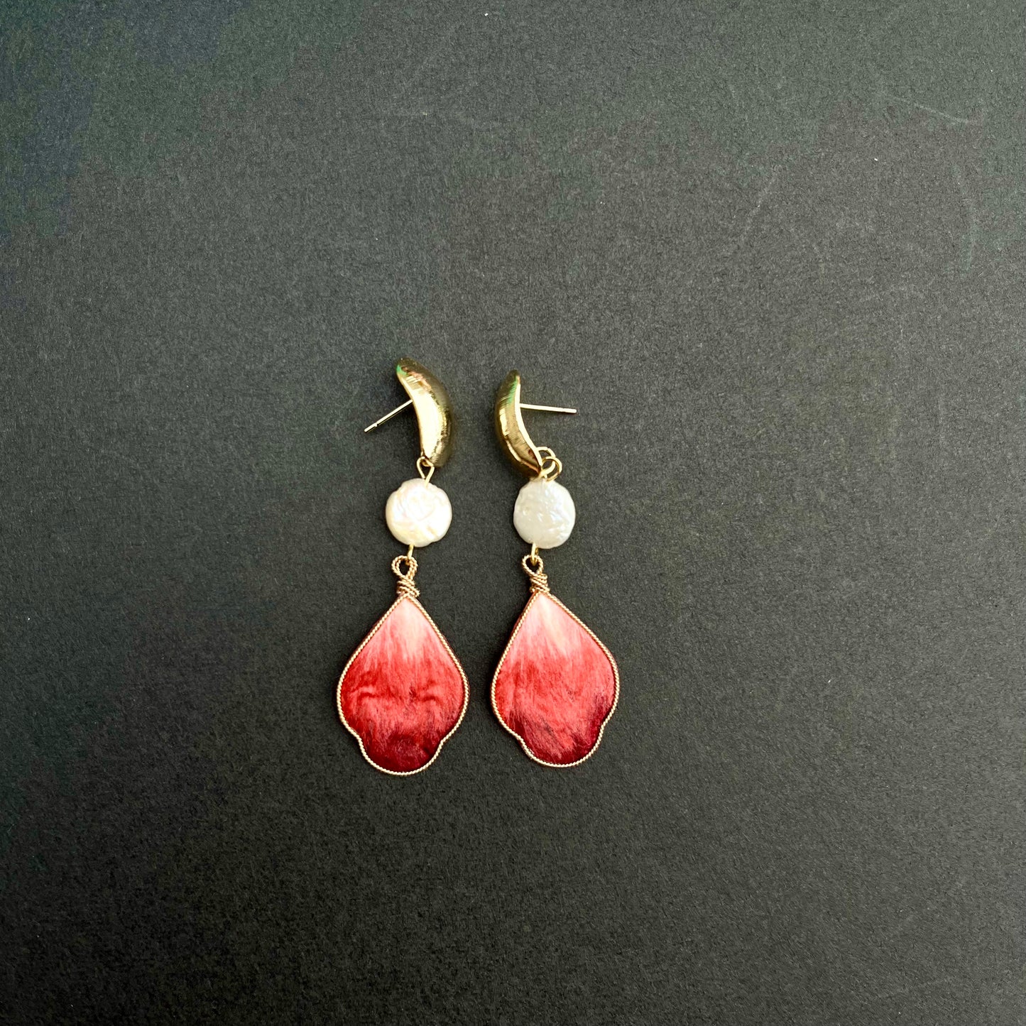 Ruby Petal & Pearl Earrings