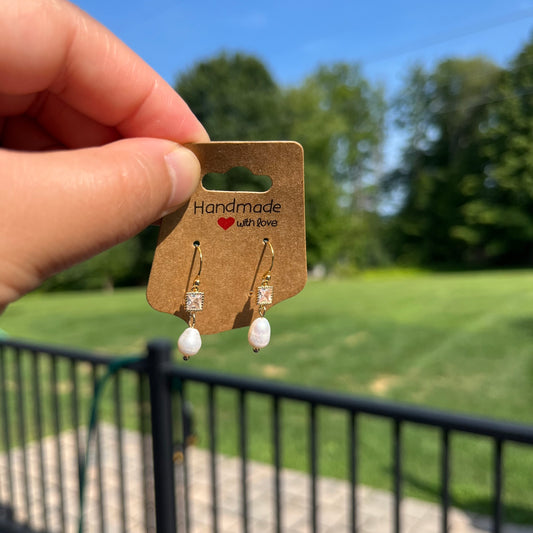 Golden Square Pearl Earrings