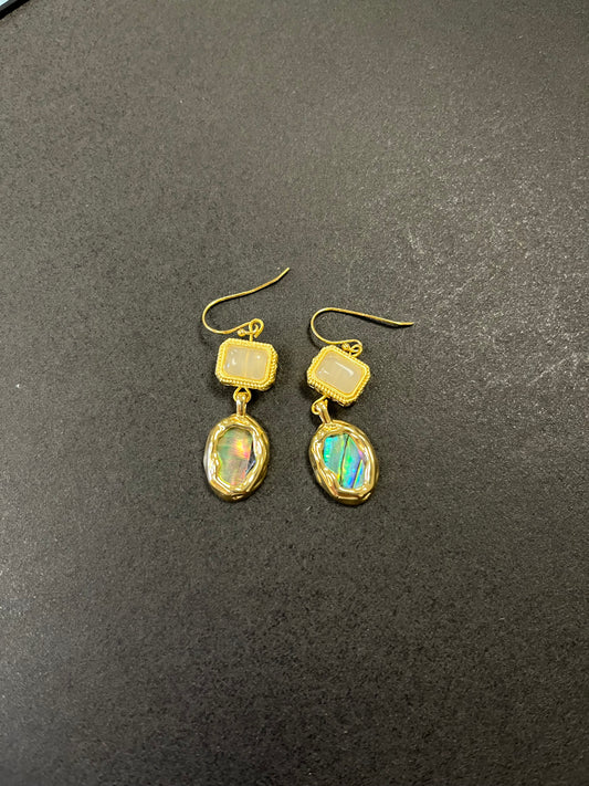 Handmade Shell & Glass Drop Earrings – 925 Sterling Silver Hooks ✨